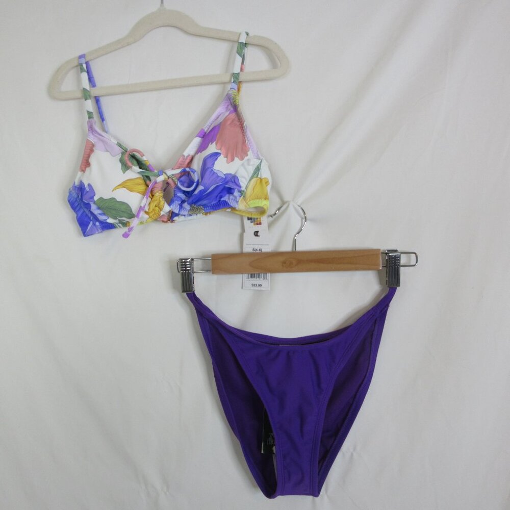 Shade & Shore Bikini 2 Pc Bikini Floral Top Purple Bottoms Size Small NWT